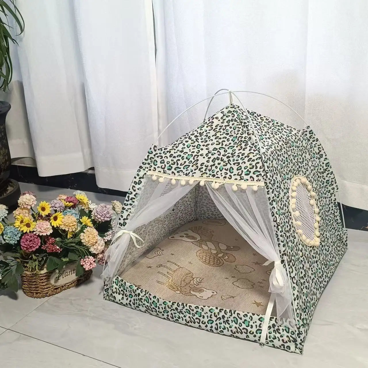 Cat Broken Flower Tent Semi Enclosed Internet Celebrity Tent Nest Universal For All Seasons Pet Supplies Summer Dog And Cat Nest