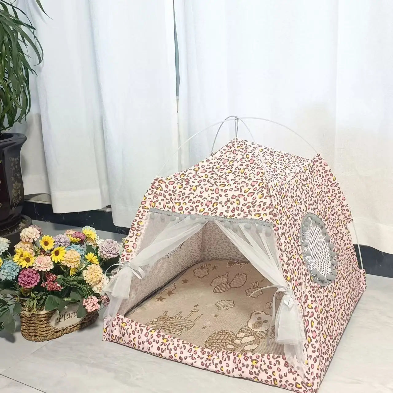 Cat Broken Flower Tent Semi Enclosed Internet Celebrity Tent Nest Universal For All Seasons Pet Supplies Summer Dog And Cat Nest