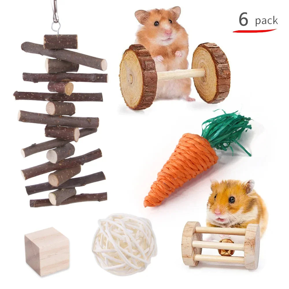 Pet Rabbit Guinea Pig Parrot Play Molar Wooden Supplies Combination Hamsters Rabbit Rat Toys Hamster Toys Set