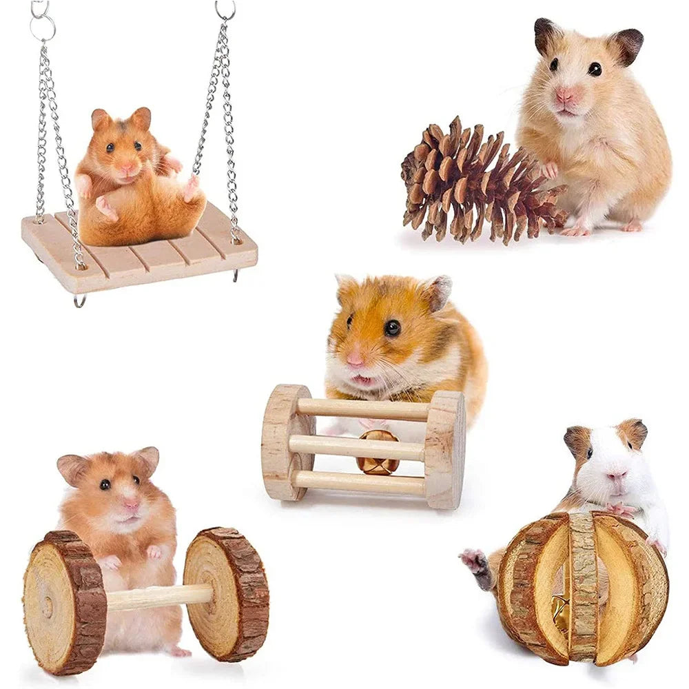 Pet Rabbit Guinea Pig Parrot Play Molar Wooden Supplies Combination Hamsters Rabbit Rat Toys Hamster Toys Set