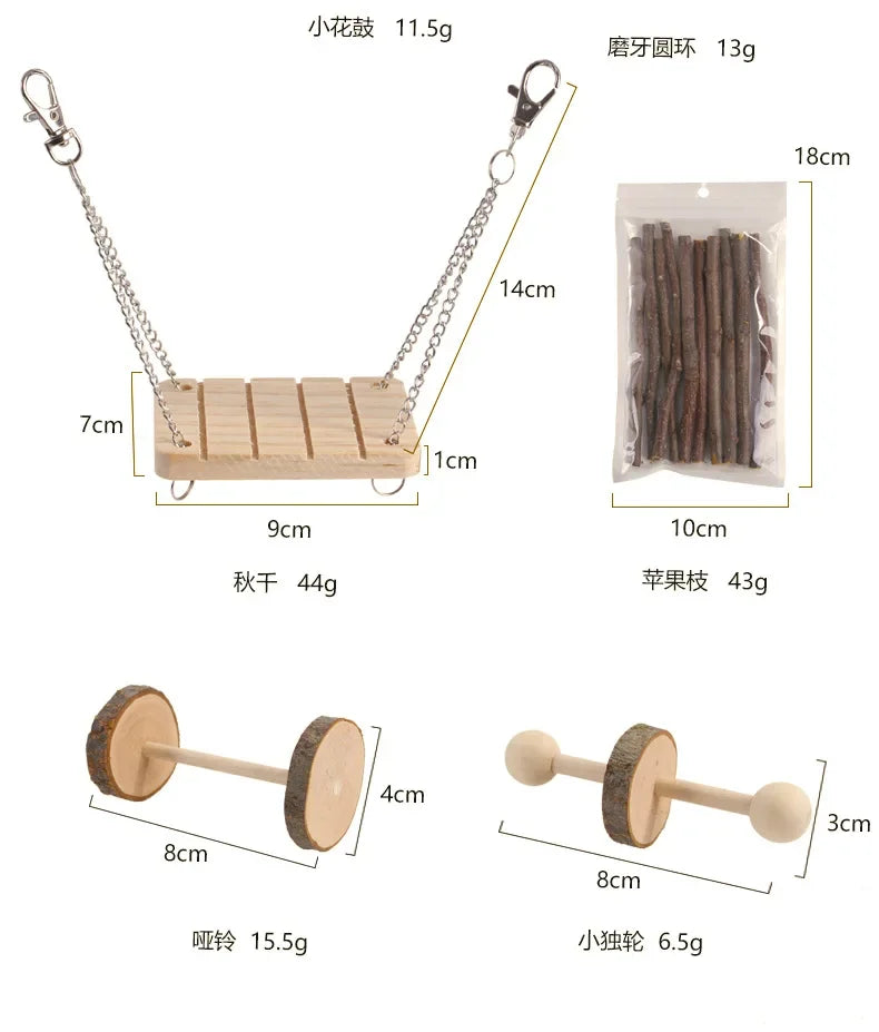 Pet Rabbit Guinea Pig Parrot Play Molar Wooden Supplies Combination Hamsters Rabbit Rat Toys Hamster Toys Set