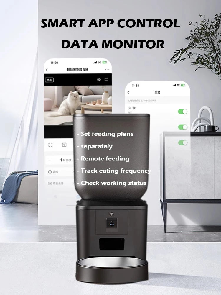 5G Automatic Cat Feeder With 1080p Camera Video WiFi Cat Food Dispenser Pet Smart Voice Recorder Remote Control Pet Auto Feeder