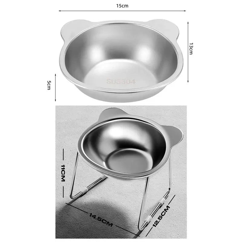 Raised Cat Bowls Tilted Neck Guard Cat Food Bowl 304 Stainless Steel Shatter-resistant Elevated 15° Pet Supplies for Puppy Cat