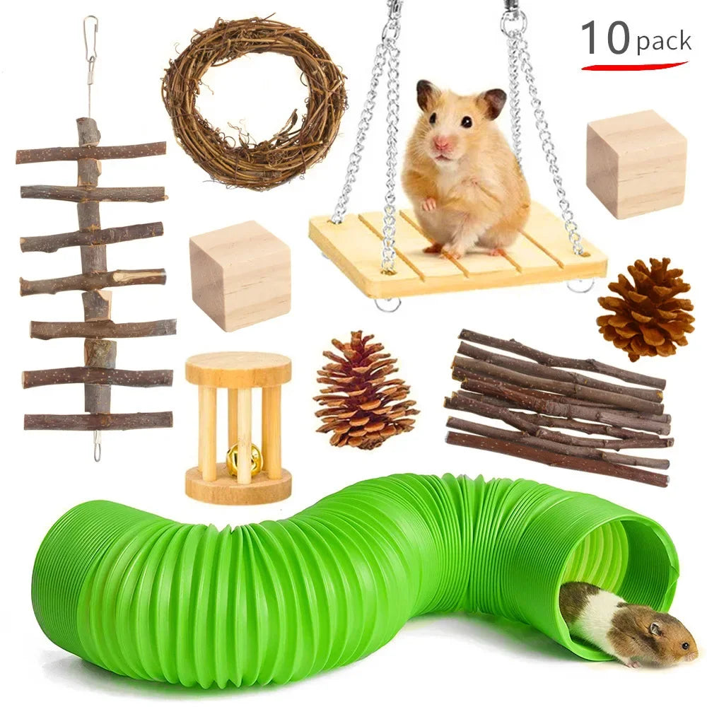 Pet Rabbit Guinea Pig Parrot Play Molar Wooden Supplies Combination Hamsters Rabbit Rat Toys Hamster Toys Set