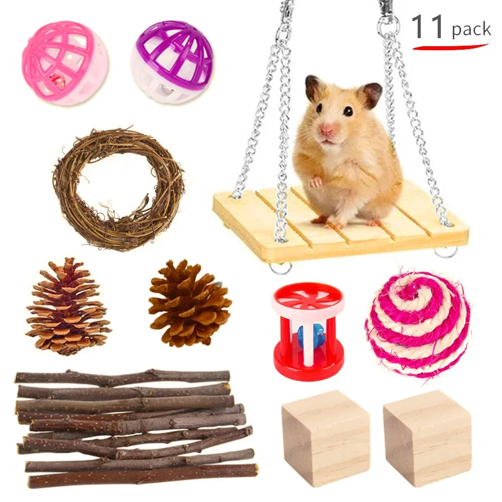 Pet Rabbit Guinea Pig Parrot Play Molar Wooden Supplies Combination Hamsters Rabbit Rat Toys Hamster Toys Set
