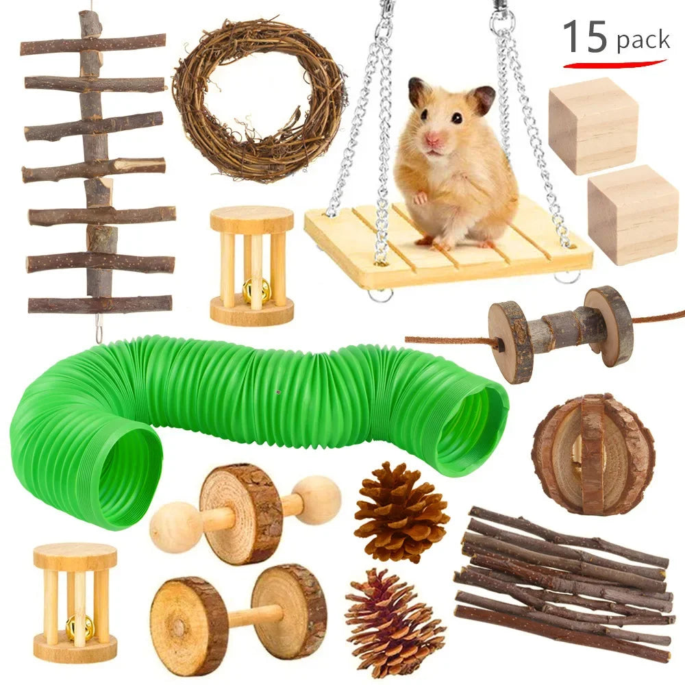 Pet Rabbit Guinea Pig Parrot Play Molar Wooden Supplies Combination Hamsters Rabbit Rat Toys Hamster Toys Set