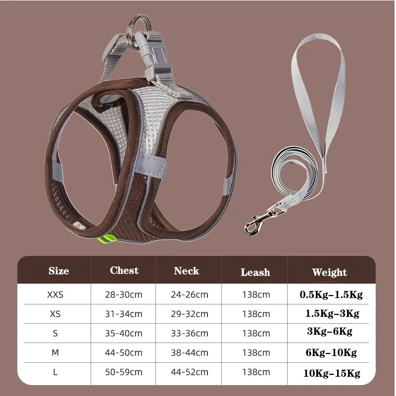 Dog Harness Leash Set for Small Dogs Adjustable Puppy Cat Harness Vest French Bulldog Chihuahua Pug Outdoor Walking Lead Leash