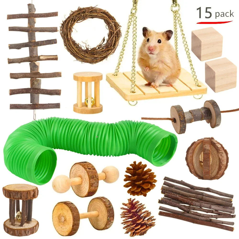 Pet Rabbit Guinea Pig Parrot Play Molar Wooden Supplies Combination Hamsters Rabbit Rat Toys Hamster Toys Set