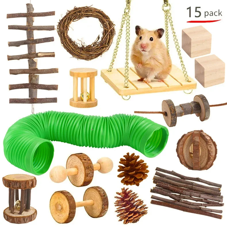Pet Rabbit Guinea Pig Parrot Play Molar Wooden Supplies Combination Hamsters Rabbit Rat Toys Hamster Toys Set